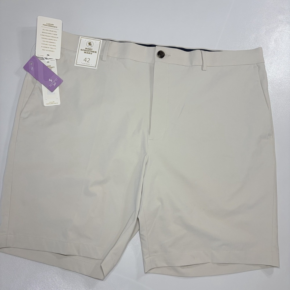 Hart Schaffner Marx‎ Luxury Performance Shorts 42 Flat Front Beige Sorrano Agile